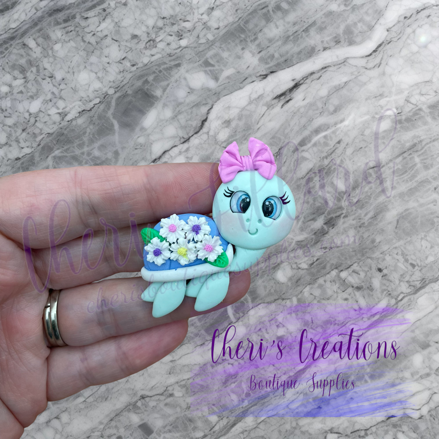 Spring Floral Turtle Polymer Clay Embellishment