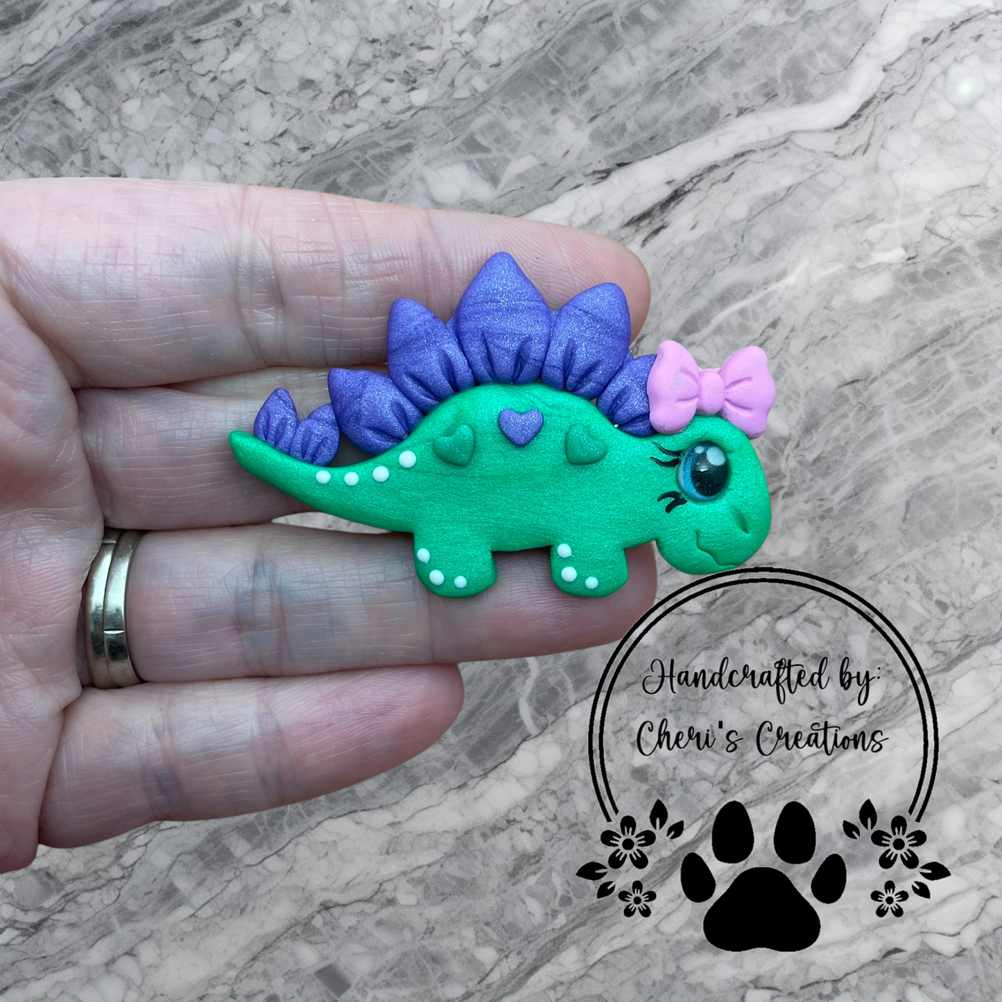 Vibrant Green Stegosaurus Polymer Clay Embellishment