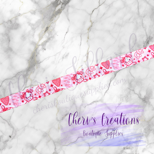 Fruity Strawberry Cows 3/8" 5/8" 7/8" Grosgrain Ribbon by the Yard