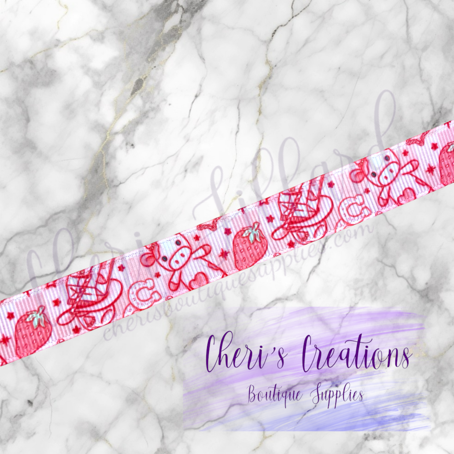 Fruity Strawberry Cows 3/8" 5/8" 7/8" Grosgrain Ribbon by the Yard