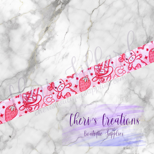 Fruity Strawberry Cows 3/8" 5/8" 7/8" Grosgrain Ribbon by the Yard