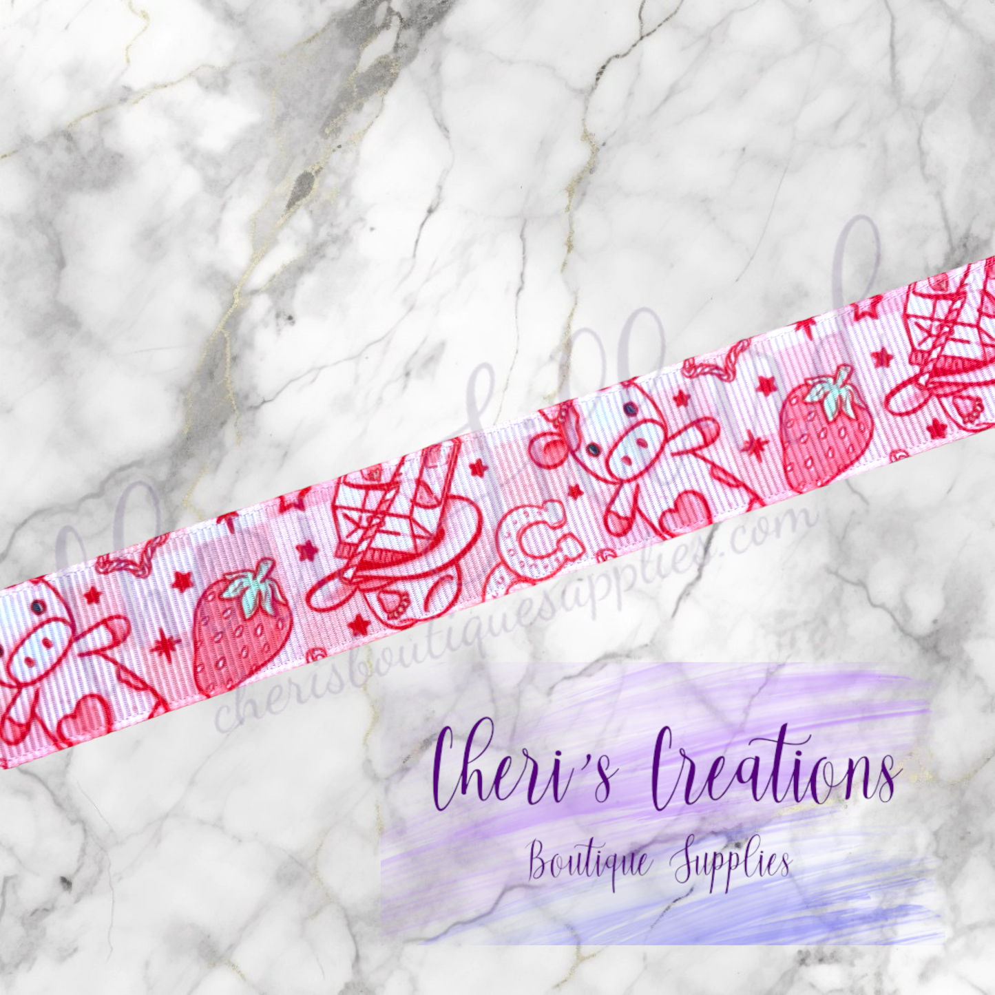 Fruity Strawberry Cows 3/8" 5/8" 7/8" Grosgrain Ribbon by the Yard