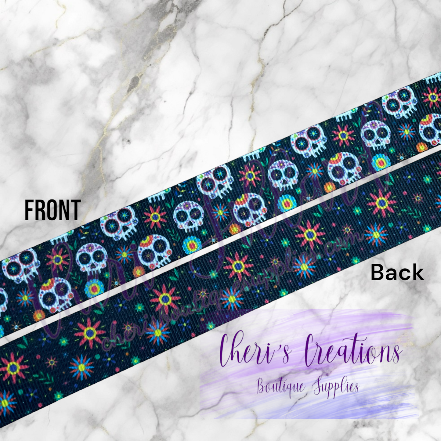 Dia de los Muertos Sugar Skull Celebration 7/8" Grosgrain Ribbon by the Yard
