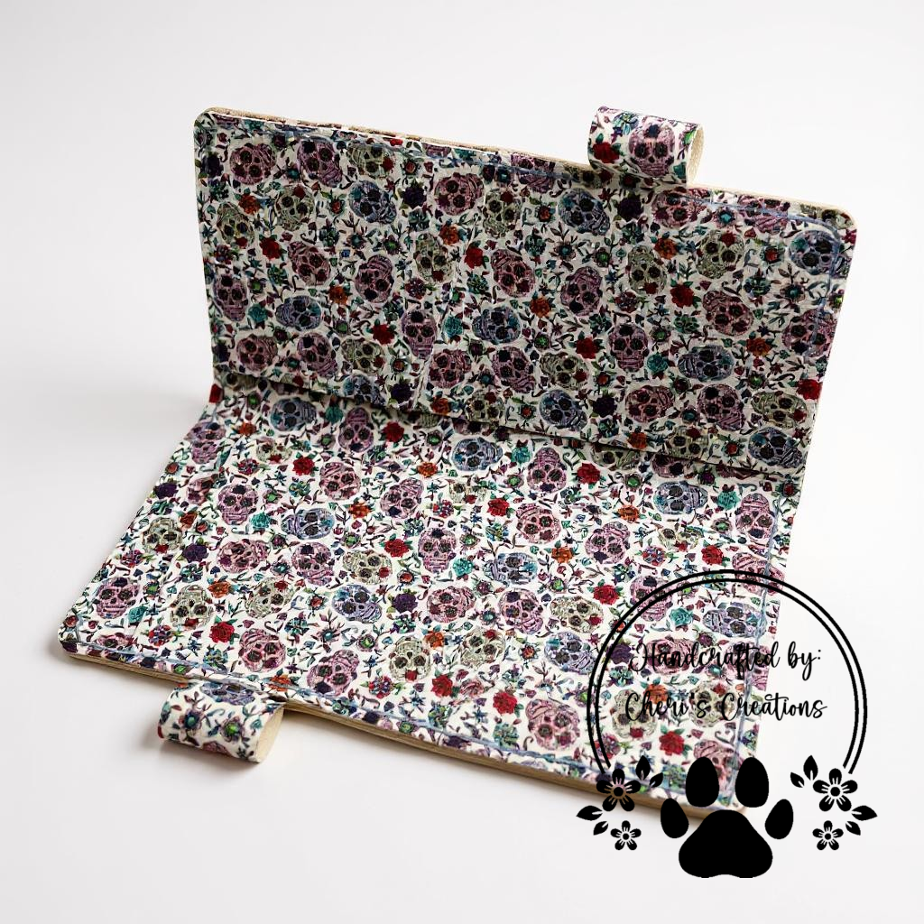 Colorful Sugar Skull Checkbook Cover – Handmade Faux Leather Accessory