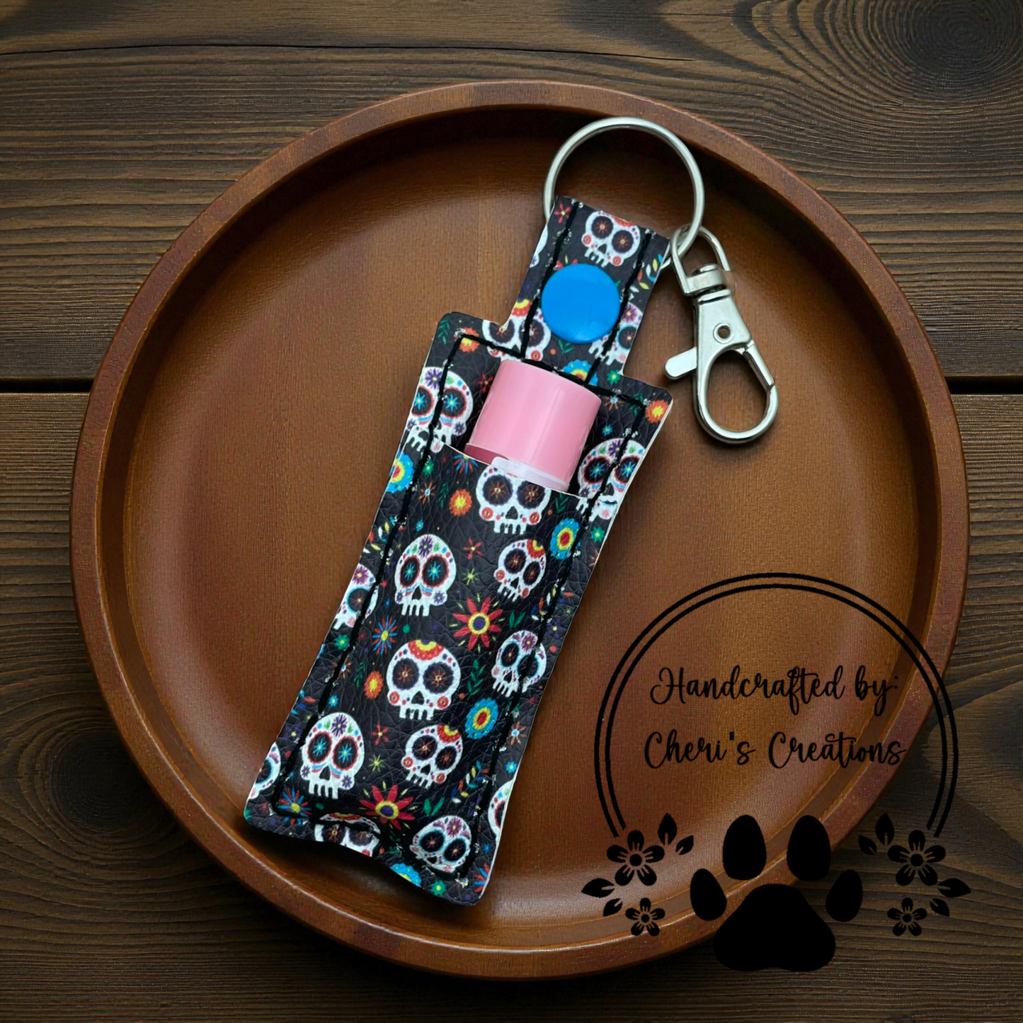 Chapstick Keychain - Sugar Skulls Lip Balm Holder