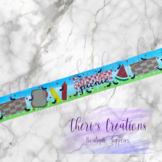 Picnic Theme Grosgrain Ribbon – 7/8" Worded & Non-Worded Styles | Summer BBQ Craft Ribbon