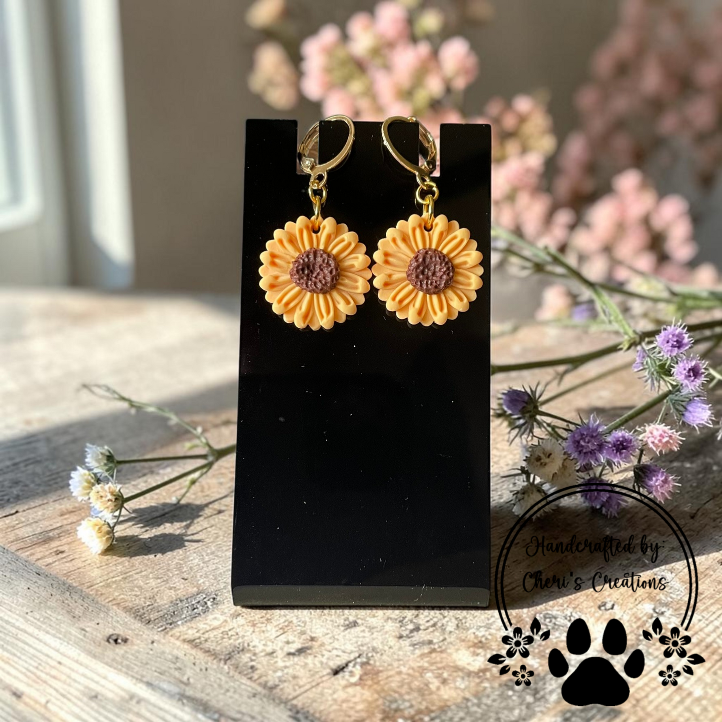 Sunflower Dangles - Handmade Polymer Clay Earrings