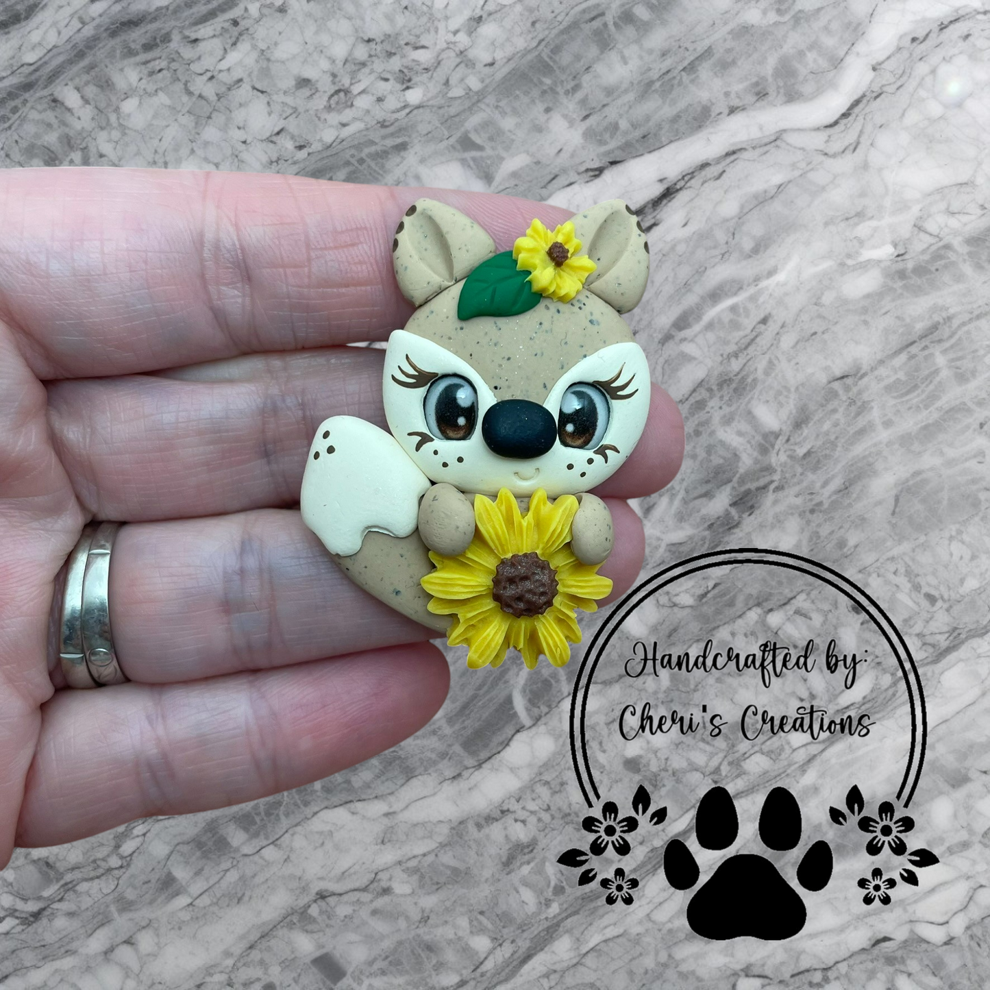 Charming Sunflower Fox Polymer Clay Embellishment