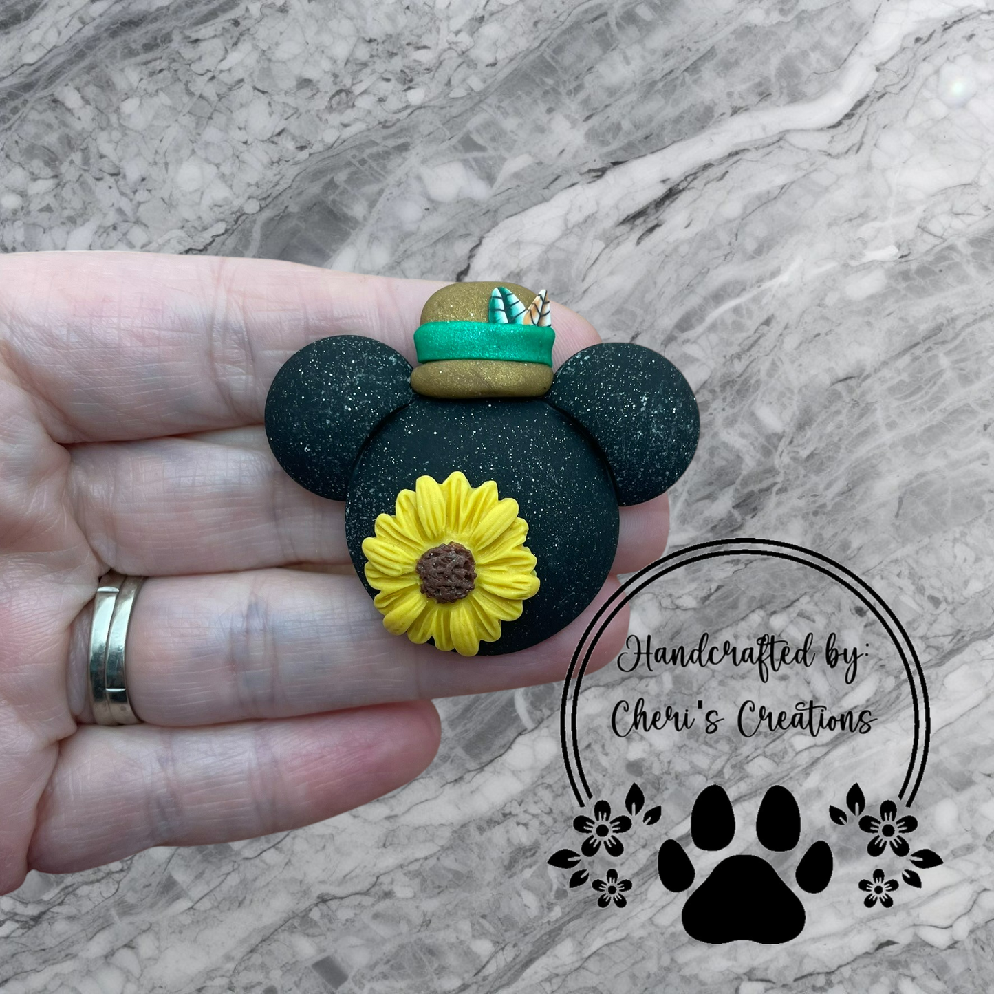 Festive Fall Sunflower Mouse Ears Polymer Clay Embellishment