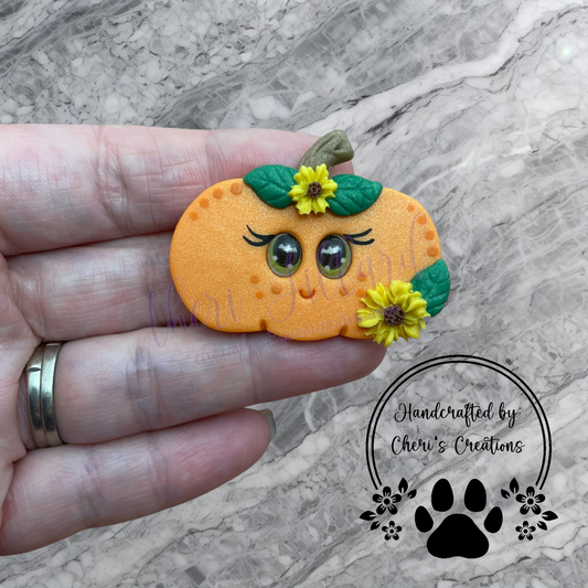 Fall Sunflower Pumpkin Bow Center – Handmade Polymer Clay Embellishment