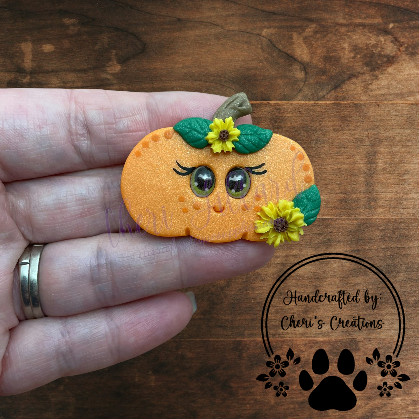 Sunflower Pumpkin Bow Center – Handmade Polymer Clay Embellishment