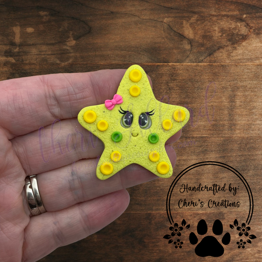 Yellow Starfish Bow Center – Handmade Polymer Clay Embellishment