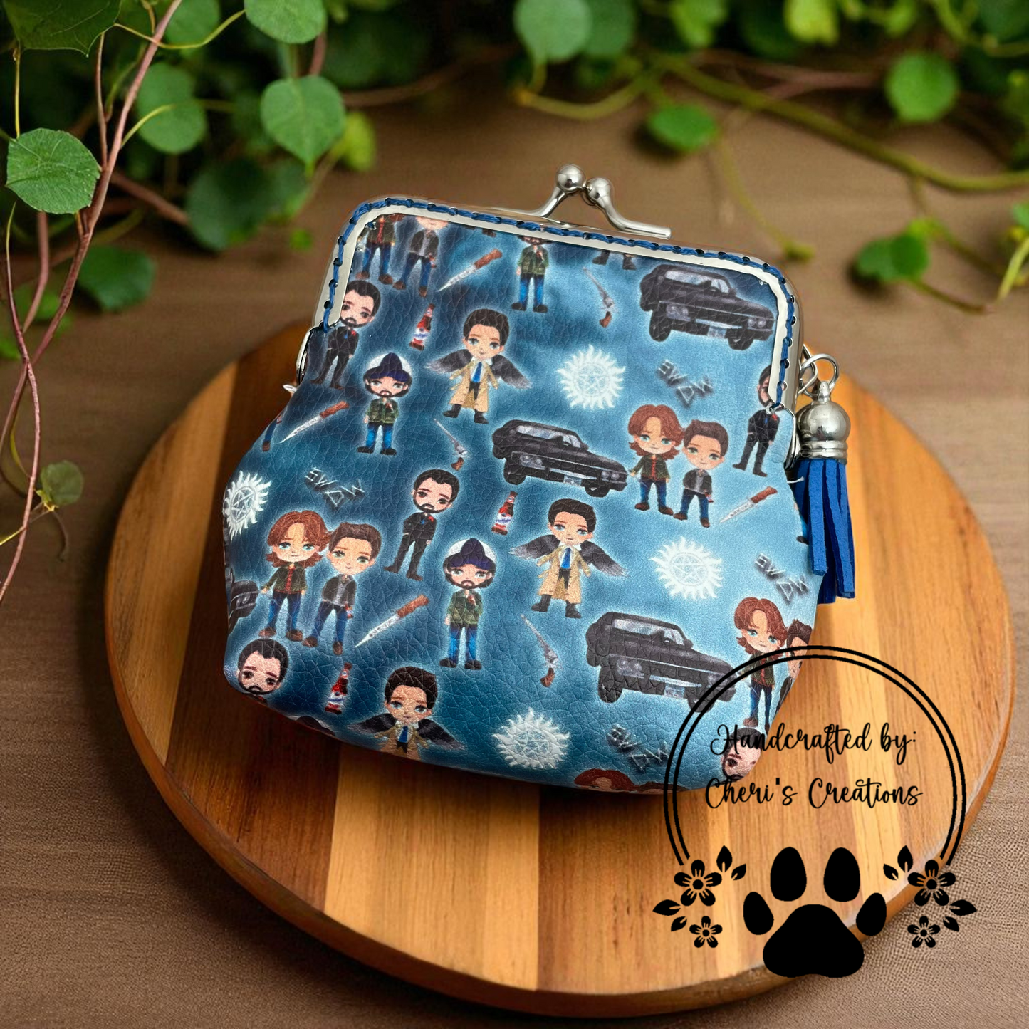 Supernatural-Inspired Faux Leather Change Purse – Handmade Kiss Clasp Coin Pouch