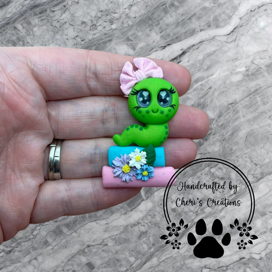 Whimsical Spring Floral Bookworm Polymer Clay Embellishment