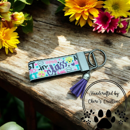 Handmade Most Likely to Talk in Class Keychain – Funny School Keychain – Class Clown Keychain – Grosgrain Ribbon Keychain – Teacher Gift – Student Keychain