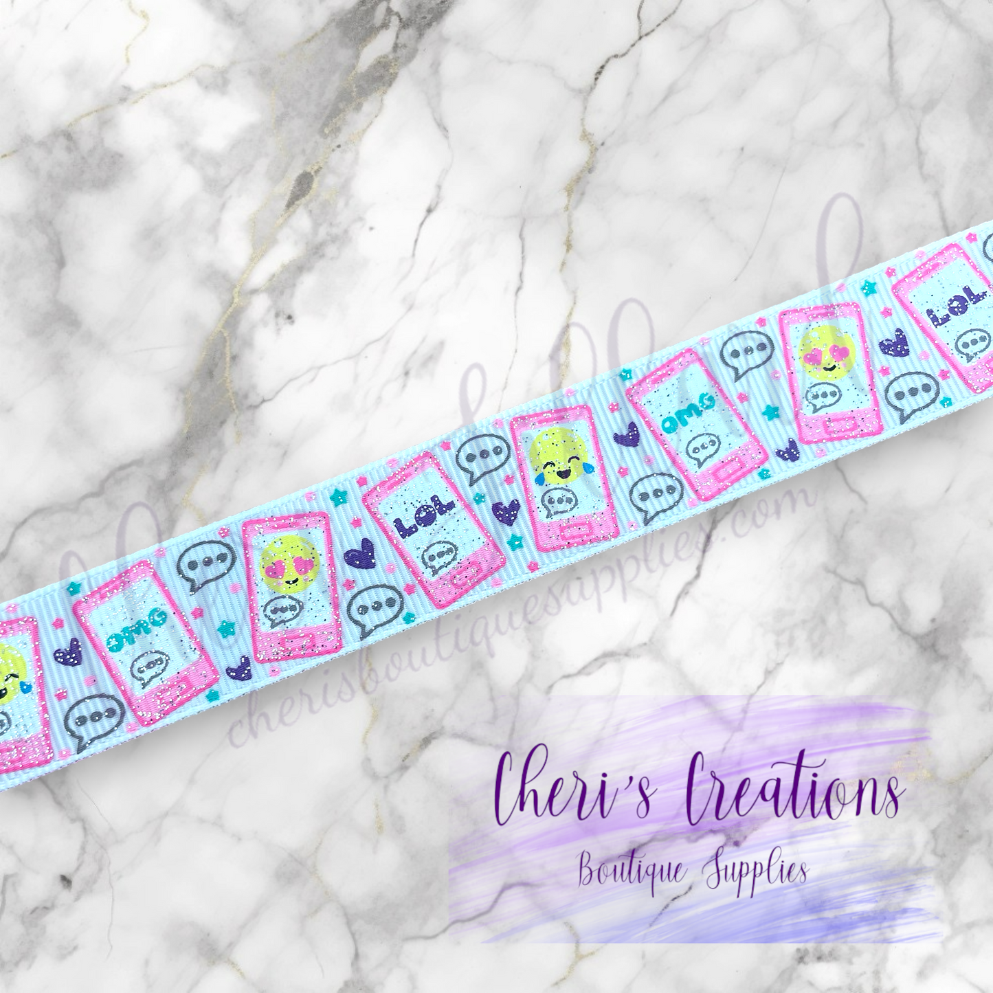 Back to School Most Likely to Text Glitter 7/8" Grosgrain Ribbon by the Yard