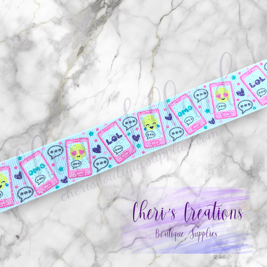 Back to School Most Likely to Text Glitter 7/8" Grosgrain Ribbon by the Yard