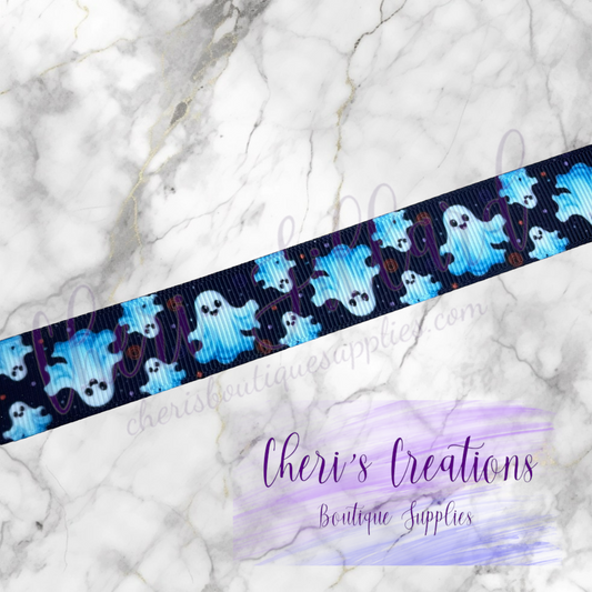 Too Cute to be Scary Ghosts 7/8" Grosgrain Ribbon by the Yard
