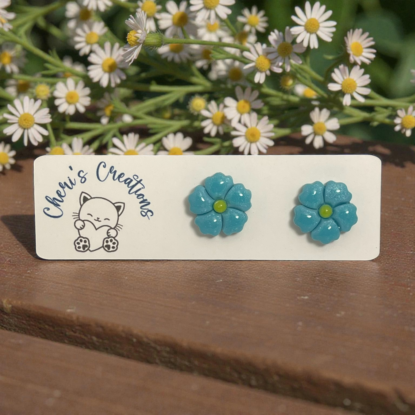 Turquoise Flower Studs – Handmade Polymer Clay Earrings