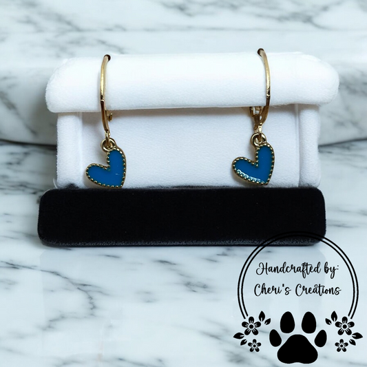 Simplistic Blue Heart Enamel Dangle Earrings
