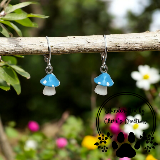 Whimsical Blue Mini Mushroom Acrylic Dangle Earrings
