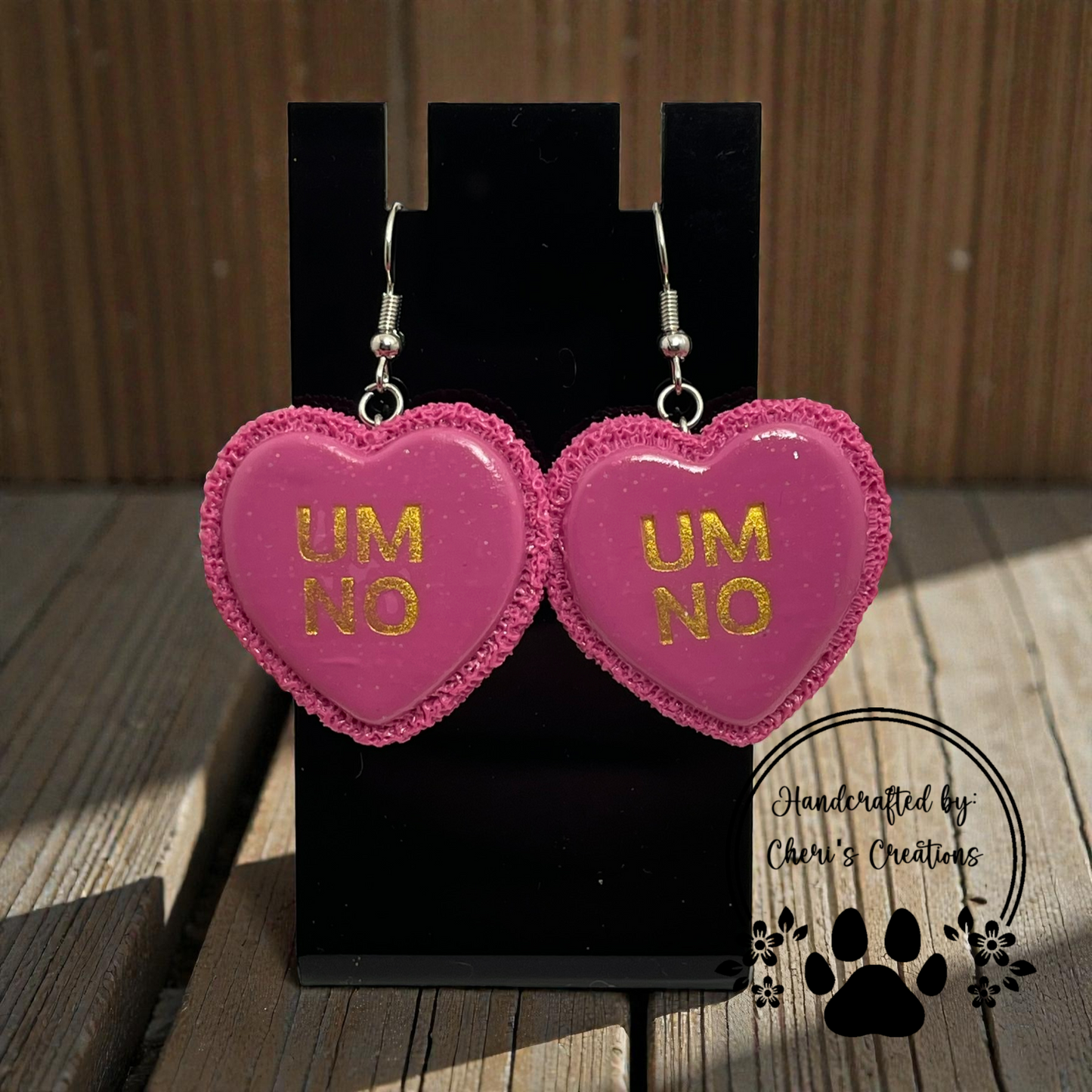 UM NO Pink Heart Macaron Dangle Earrings – Handmade Polymer Clay Earrings