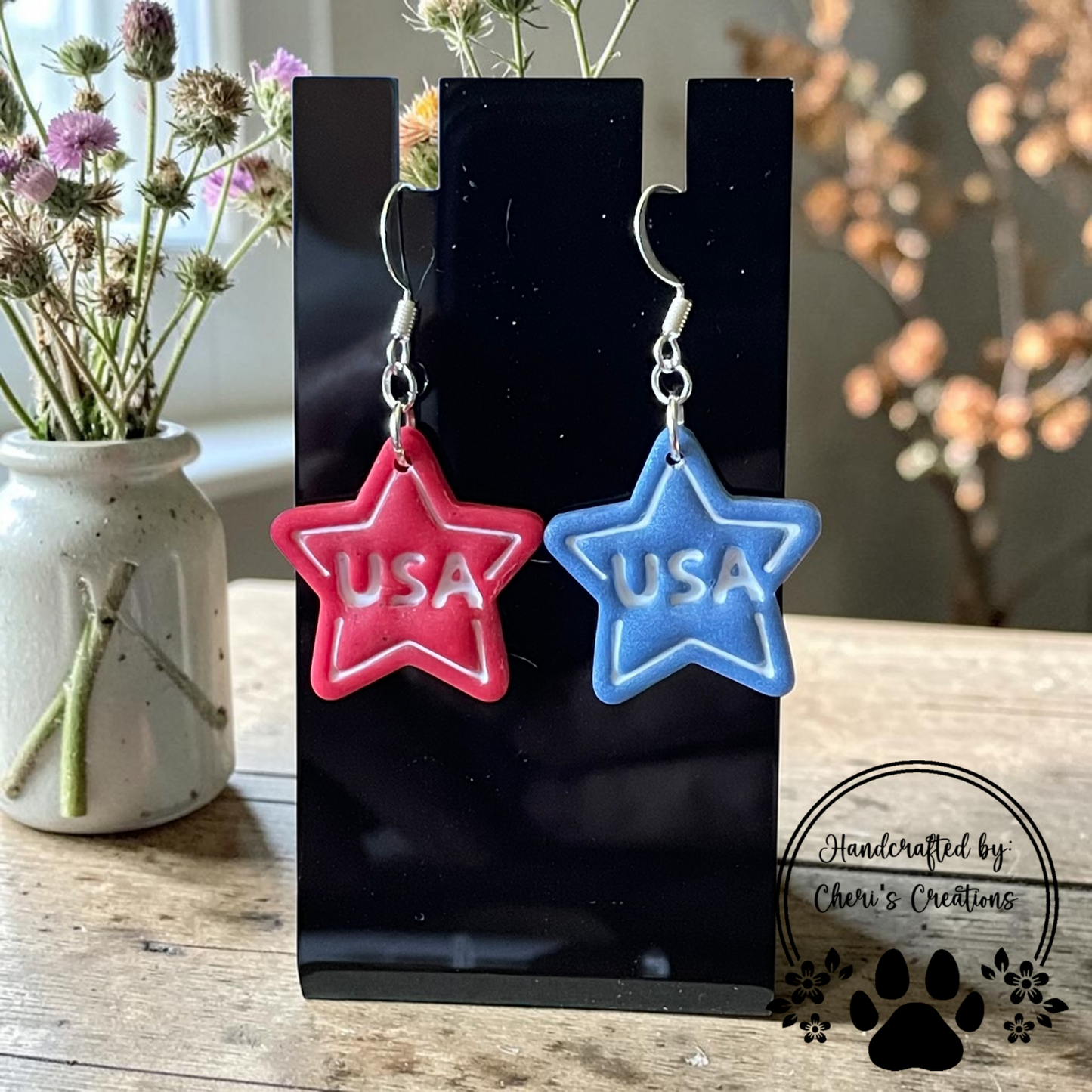 USA Star Dangles - Handmade Polymer Clay Earrings
