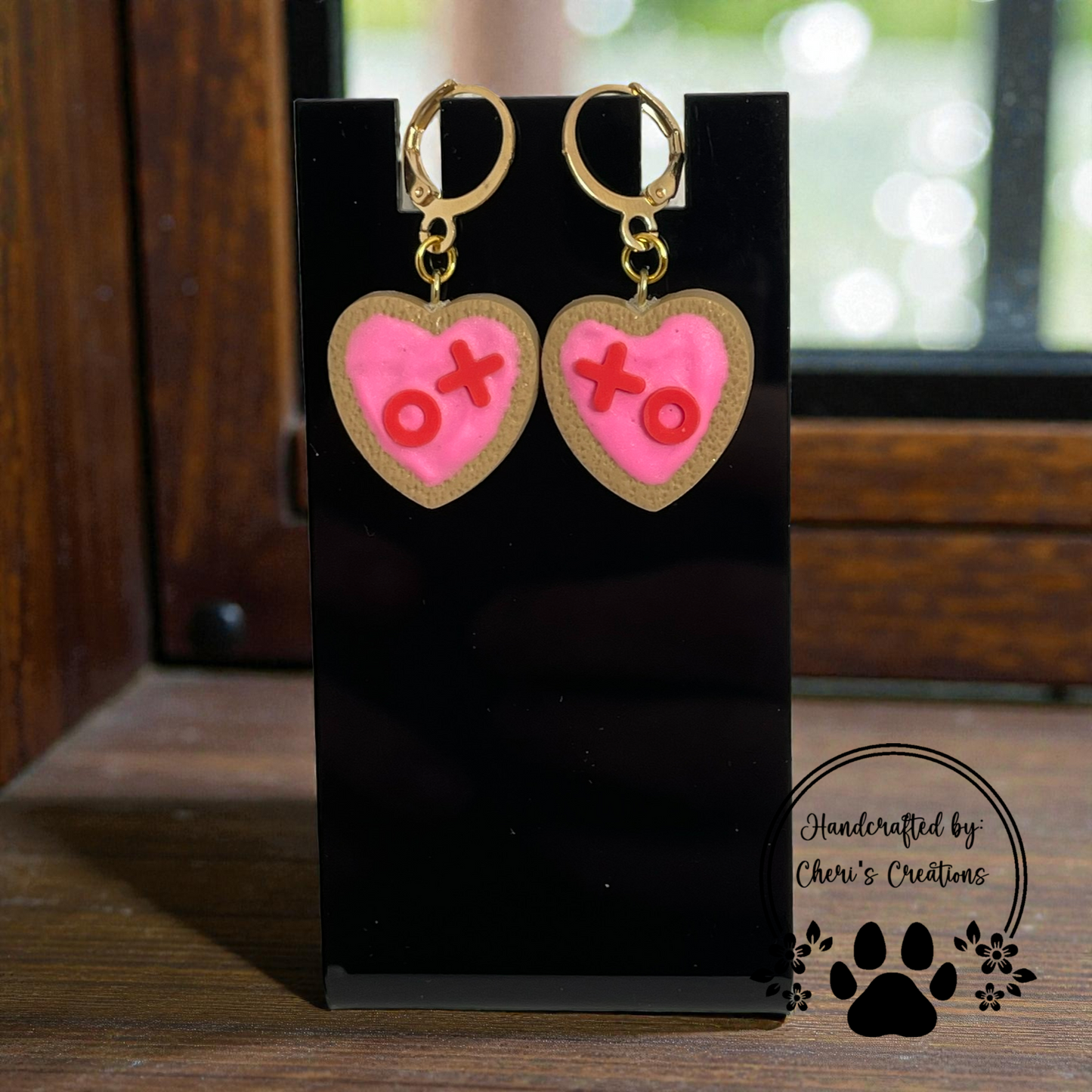 Valentine Heart Cookie Dangle Earrings – Handmade Polymer Clay Earrings