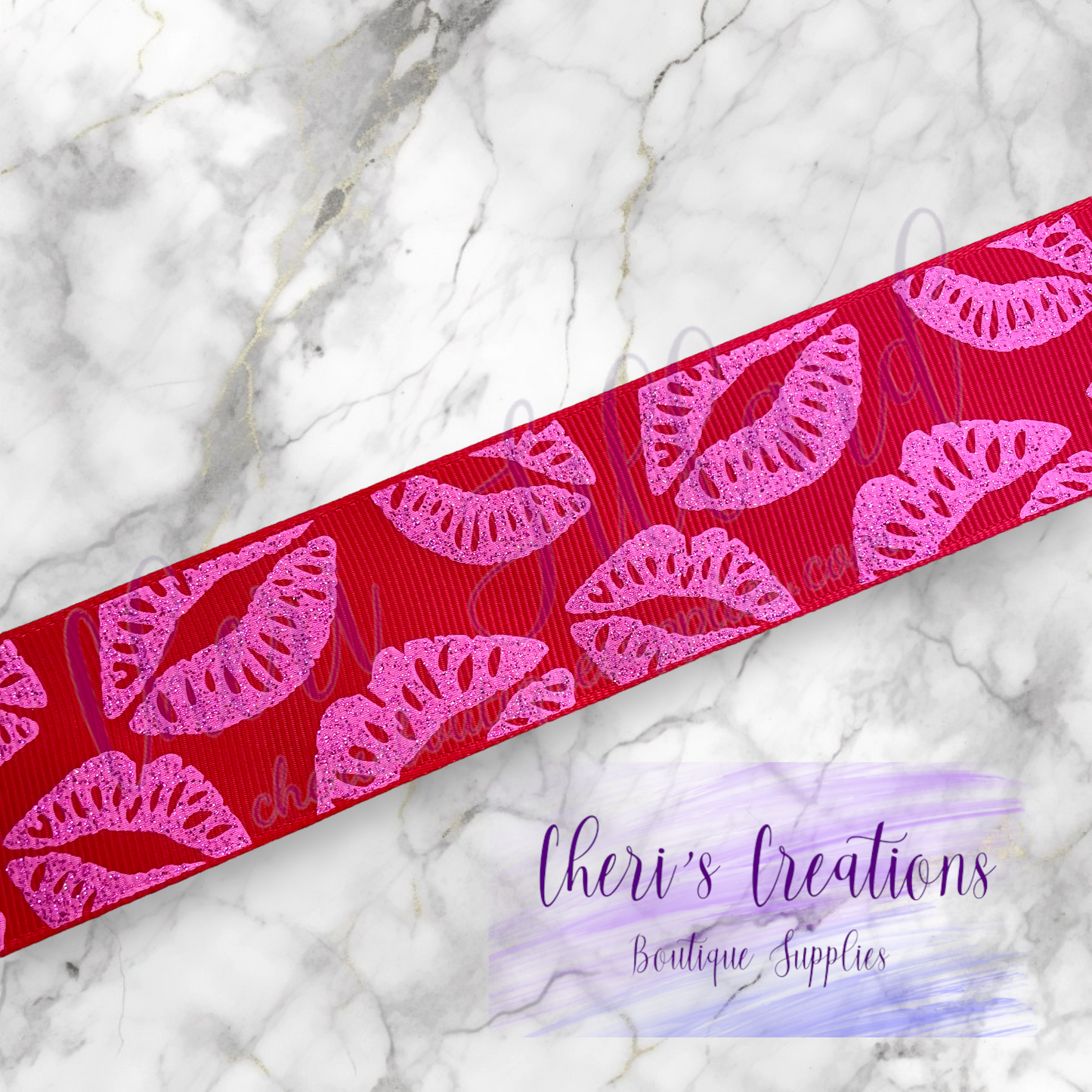 Valentine Kisses 25 cents Glitter 7/8" 1.5" Grosgrain Ribbon by the Yard