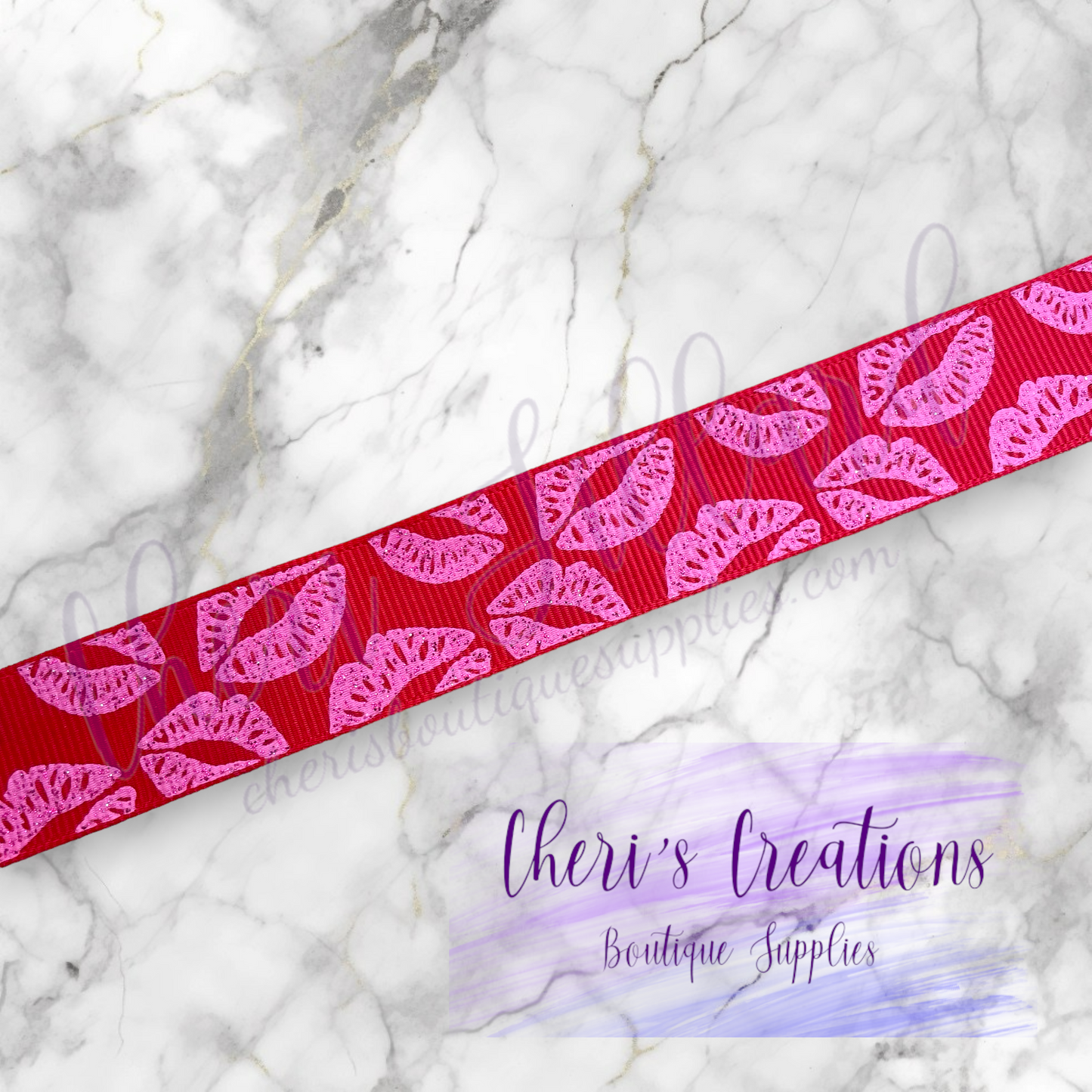 Valentine Kisses 25 cents Glitter 7/8" 1.5" Grosgrain Ribbon by the Yard