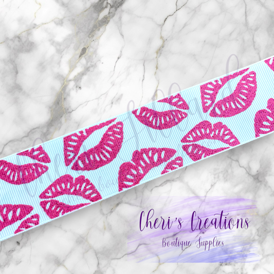 Valentine Kisses 25 cents Glitter 7/8" 1.5" Grosgrain Ribbon by the Yard