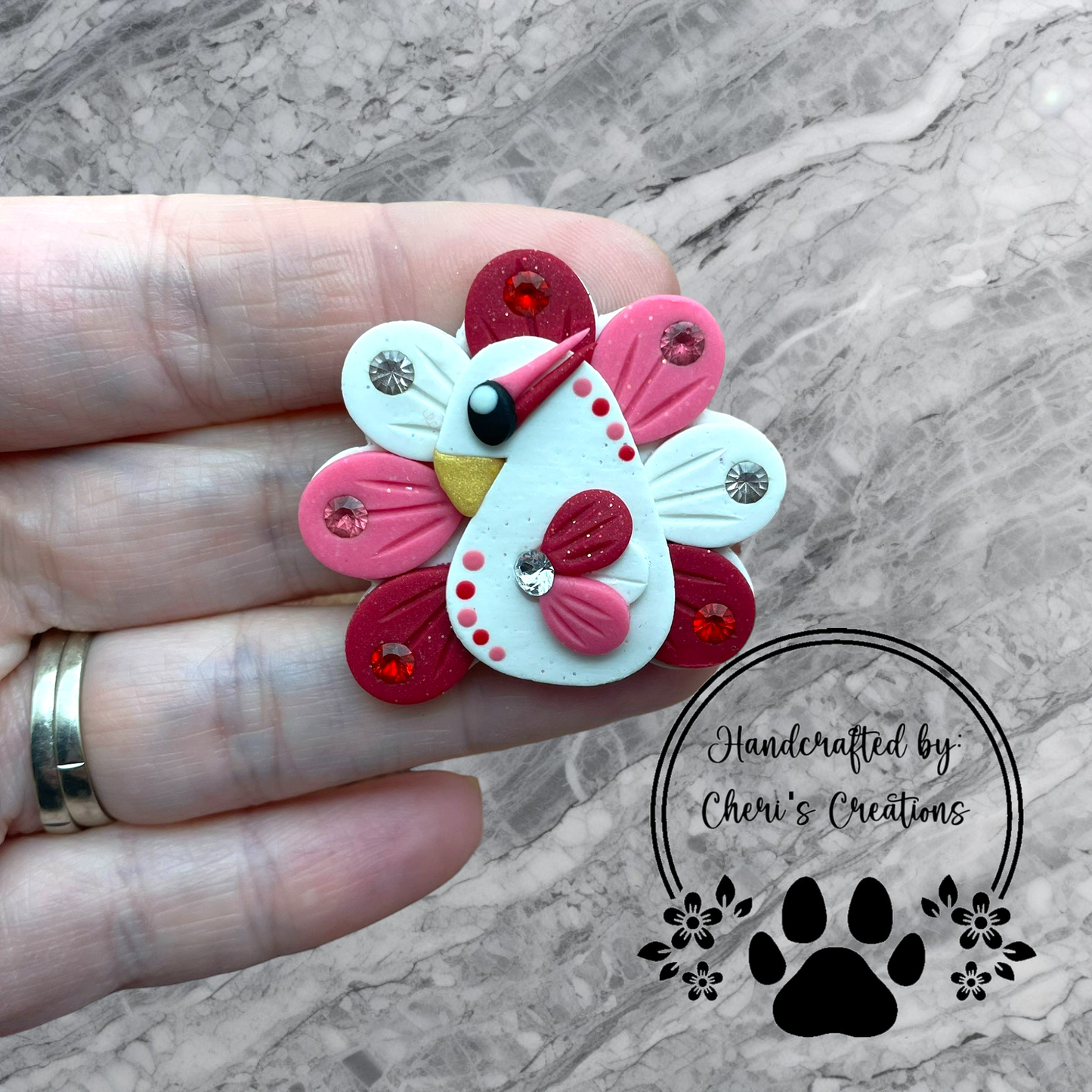 Dazzling Valentine Peacock Polymer Clay Embellishment