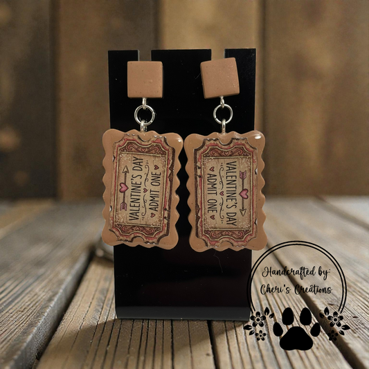 Valentine Tickets Dangle Earrings – Handmade Polymer Clay Earrings