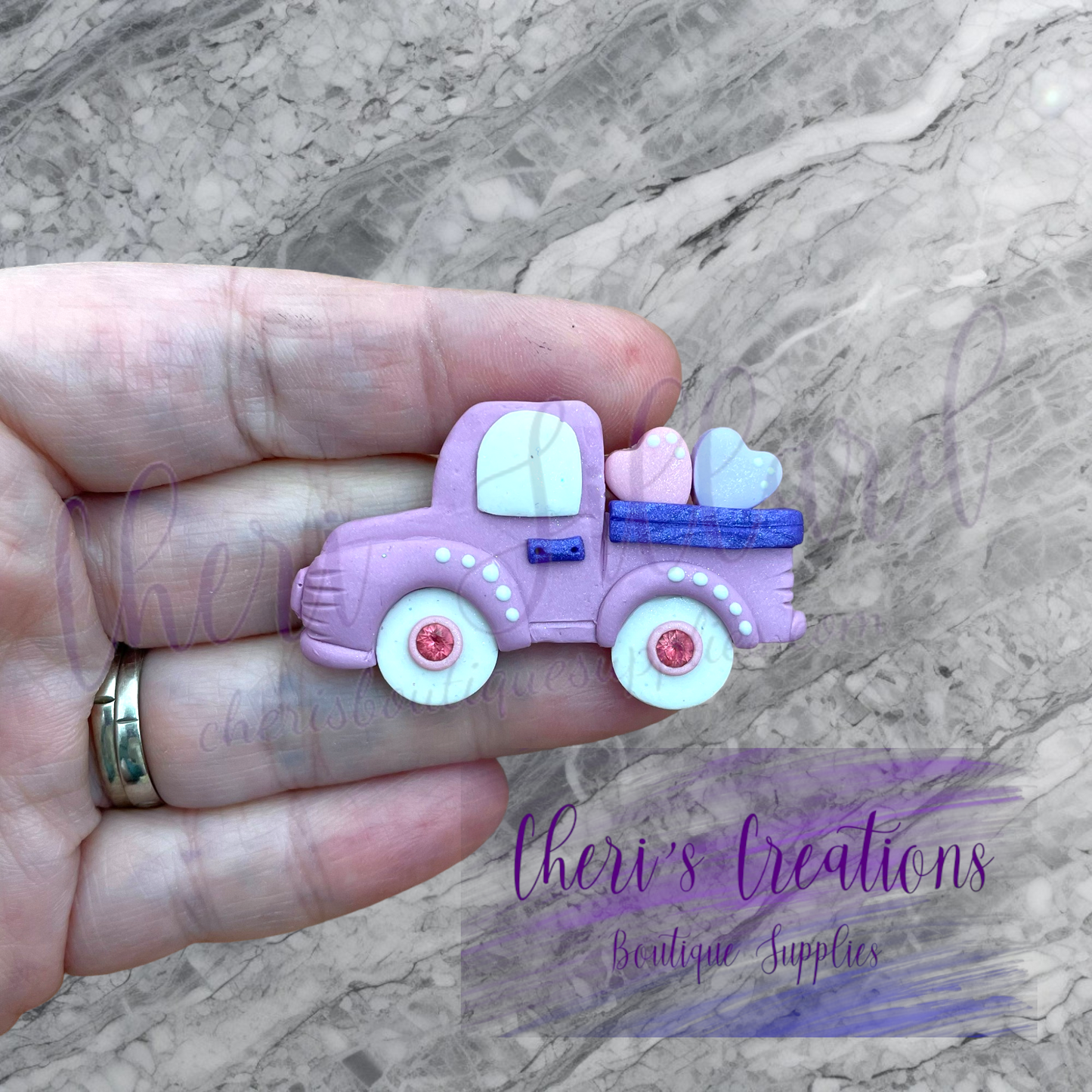 Valentine Truck Bow Center – Handmade Polymer Clay Embellishment