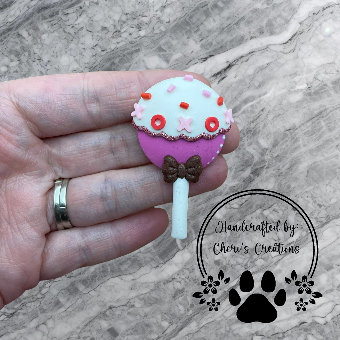 Sweet Valentine Cake Pop Polymer Clay Embellishment