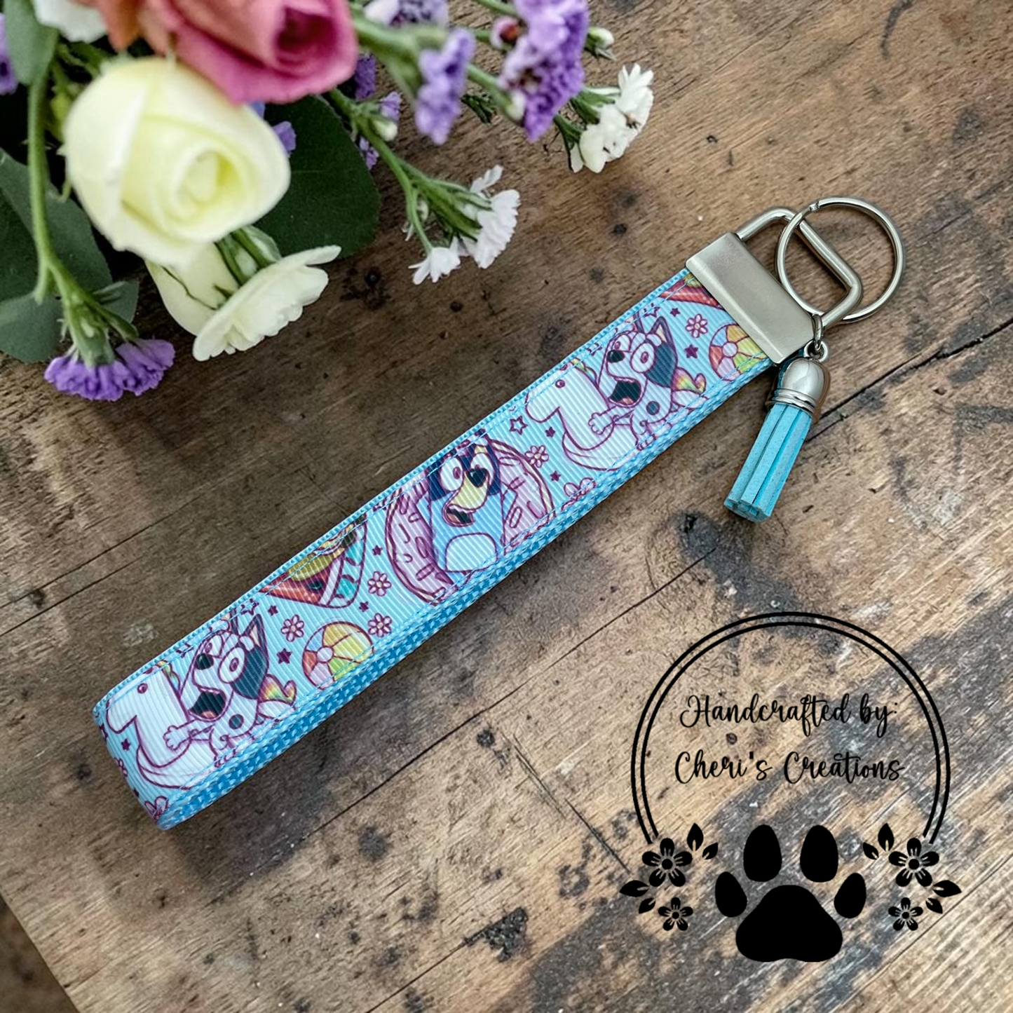 Heeler Pup Pool Party Wristlet Keychain