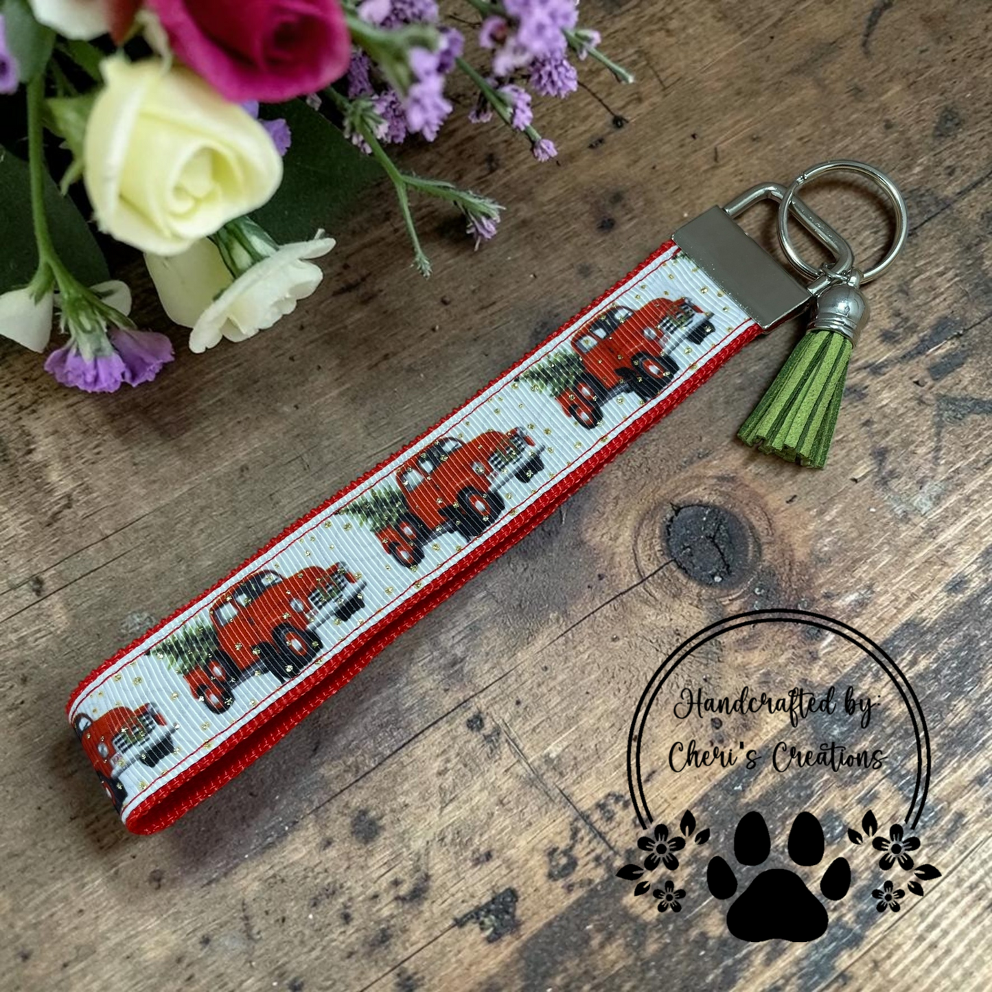 Christmas Truck Wristlet Keychain