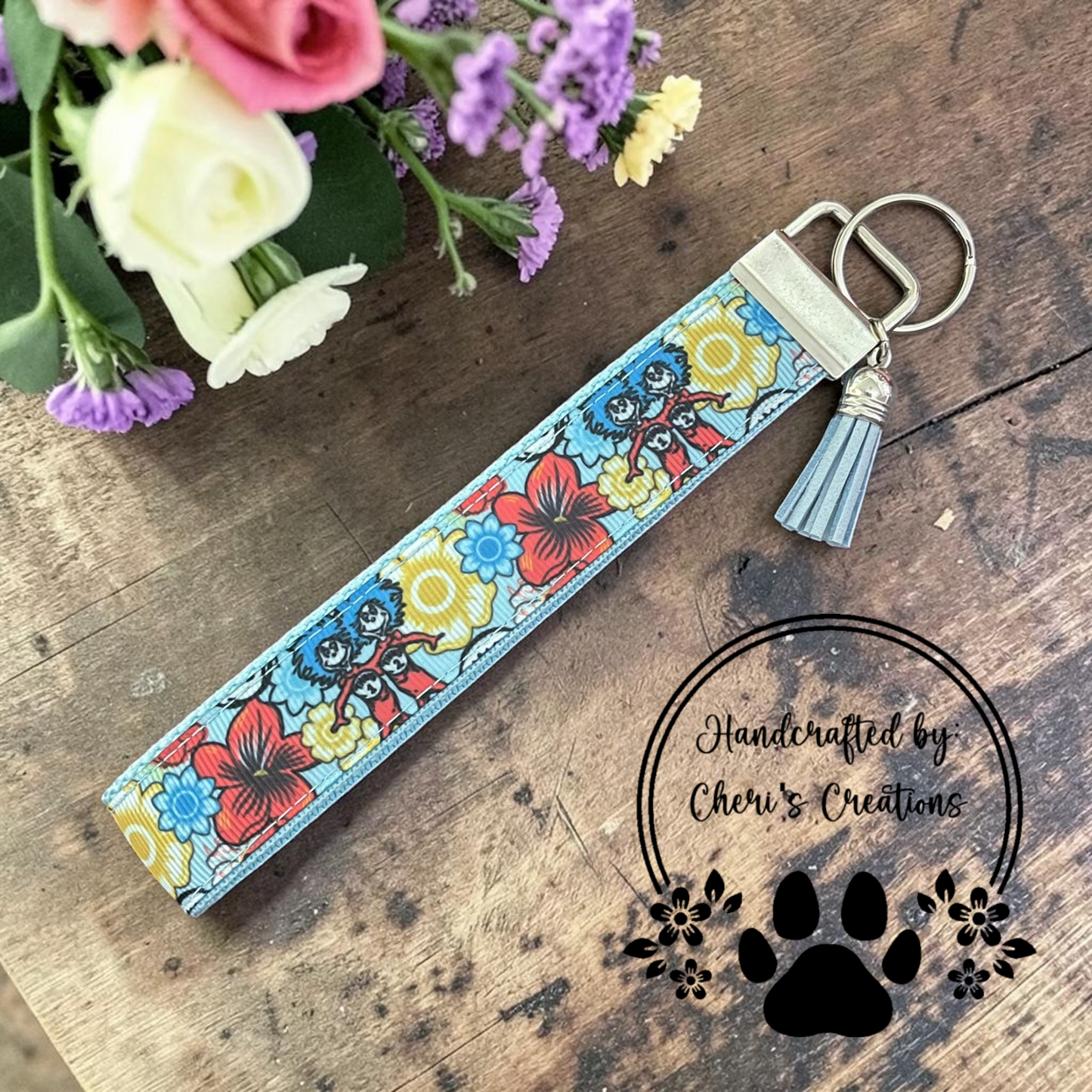 Blue & Red Friends Wristlet Keychain