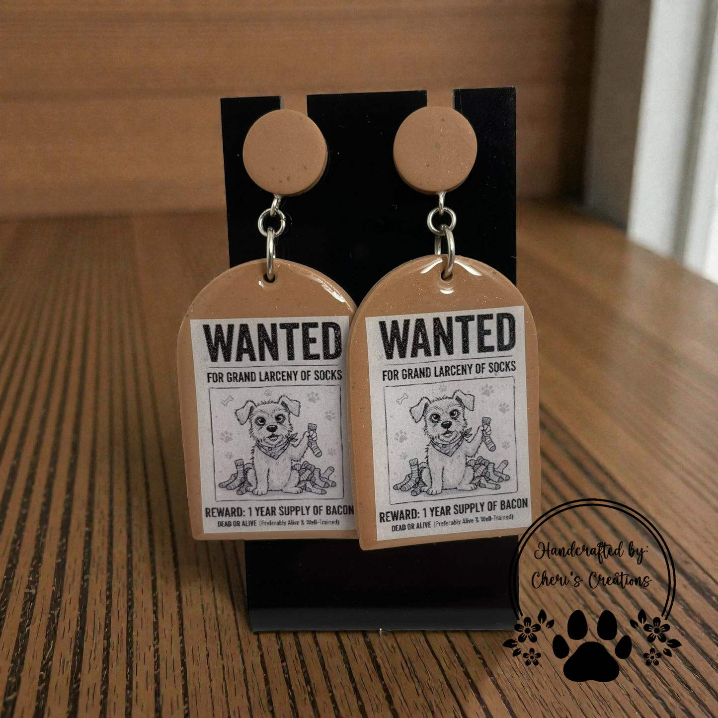 Valentine Wanted Pup Dangle Earrings – Handmade Polymer Clay Earrings