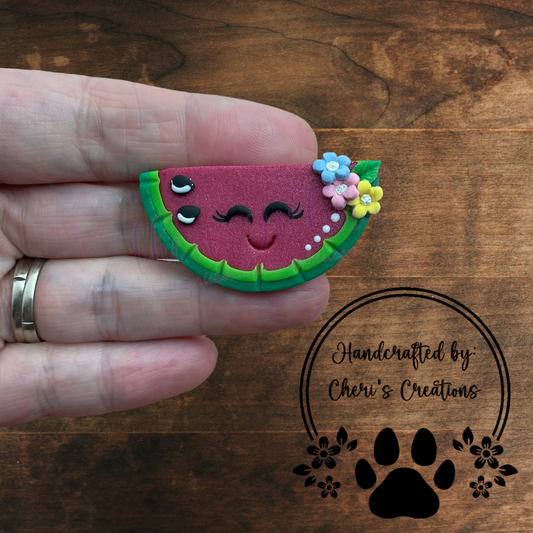 Red Watermelon Bow Center – Handmade Polymer Clay Embellishment
