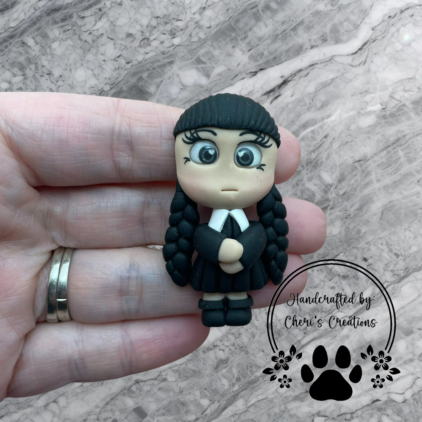 Moody Wednesday Doll Polymer Clay Embellishment