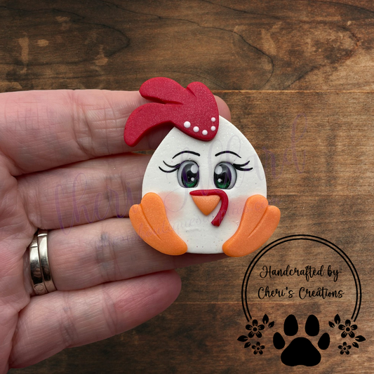 White Chicken Bow Center – Handmade Polymer Clay Embellishment