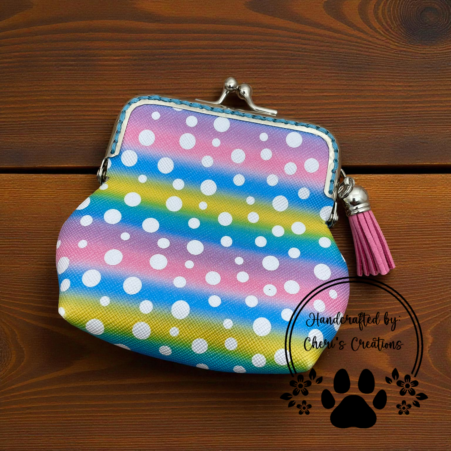 Coin Purse - White Polka Dots on Pastel Ombre Change Purse