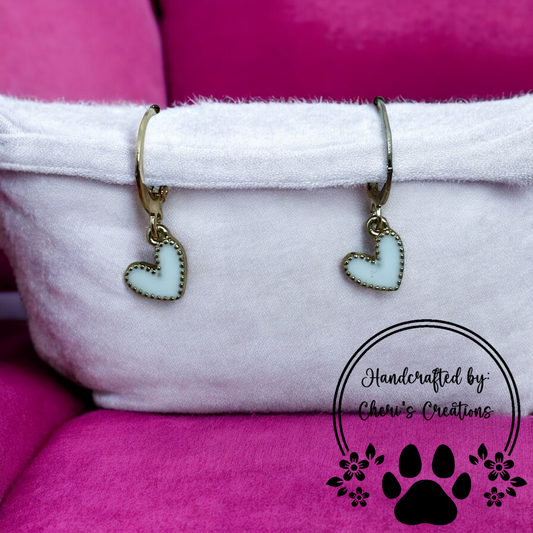 Delicate White Heart Enamel Dangle Earrings