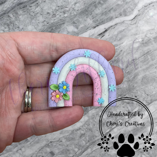 Whimsical Winter Floral Rainbow Polymer Clay Embellishment
