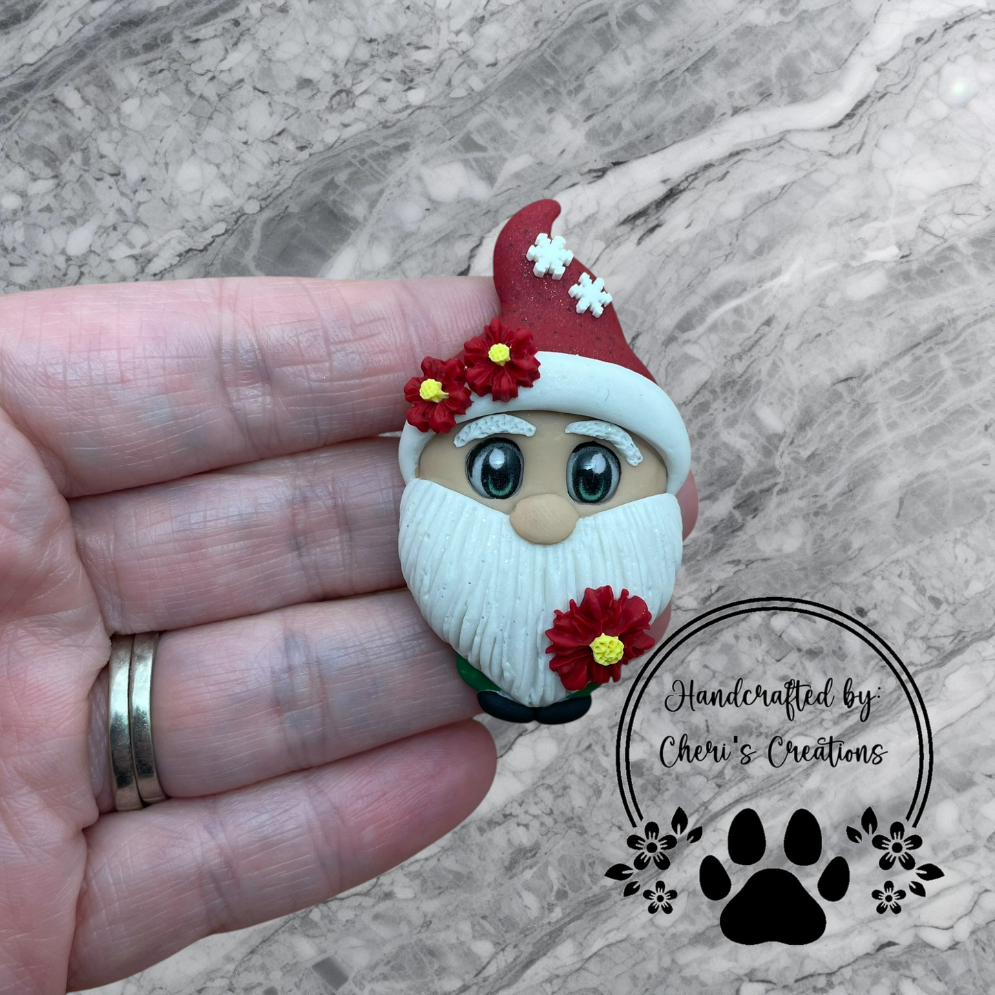 Festive Poinsettia Gnome Polymer Clay Embellishment