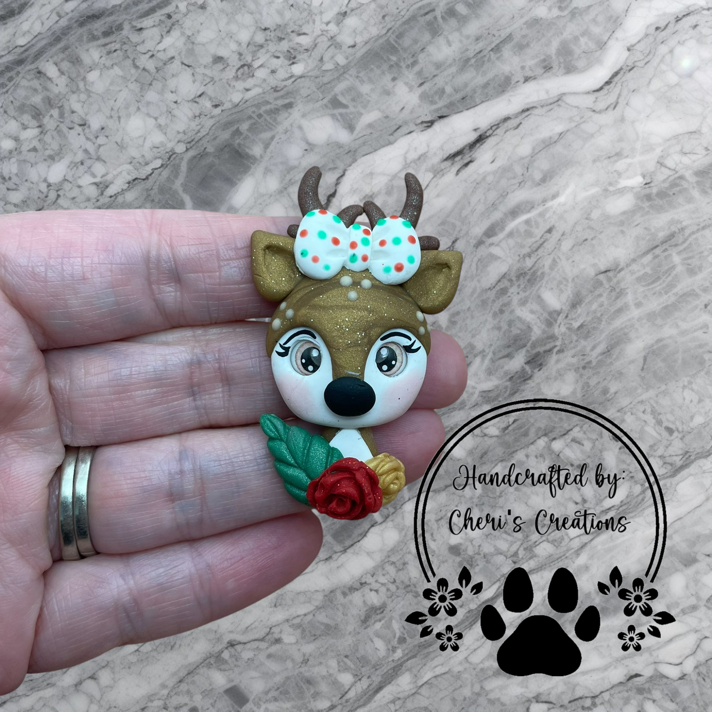 Sweet Winter Reindeer Polymer Clay Embellishment