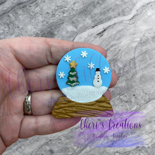 Winter Snow Globe Bow Center – Handmade Polymer Clay Embellishment