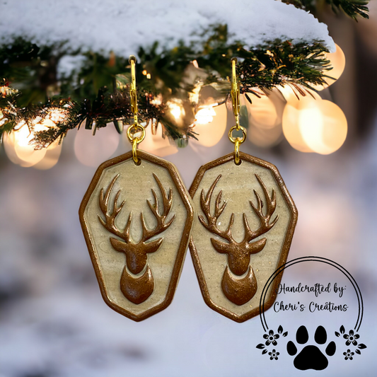 Winter Stag on Faux Sandstone Polymer Clay Dangle Earrings