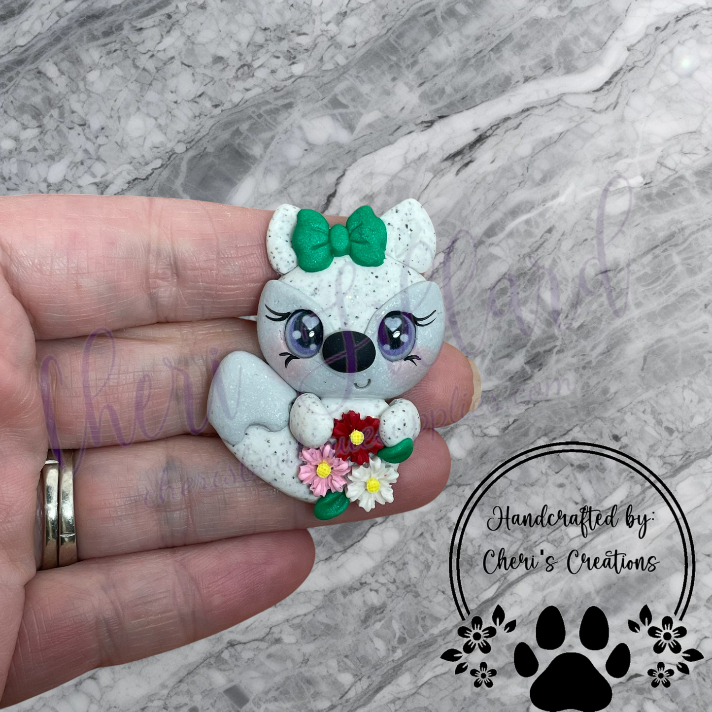 Darling Winter Floral Fox Polymer Clay Embellishment